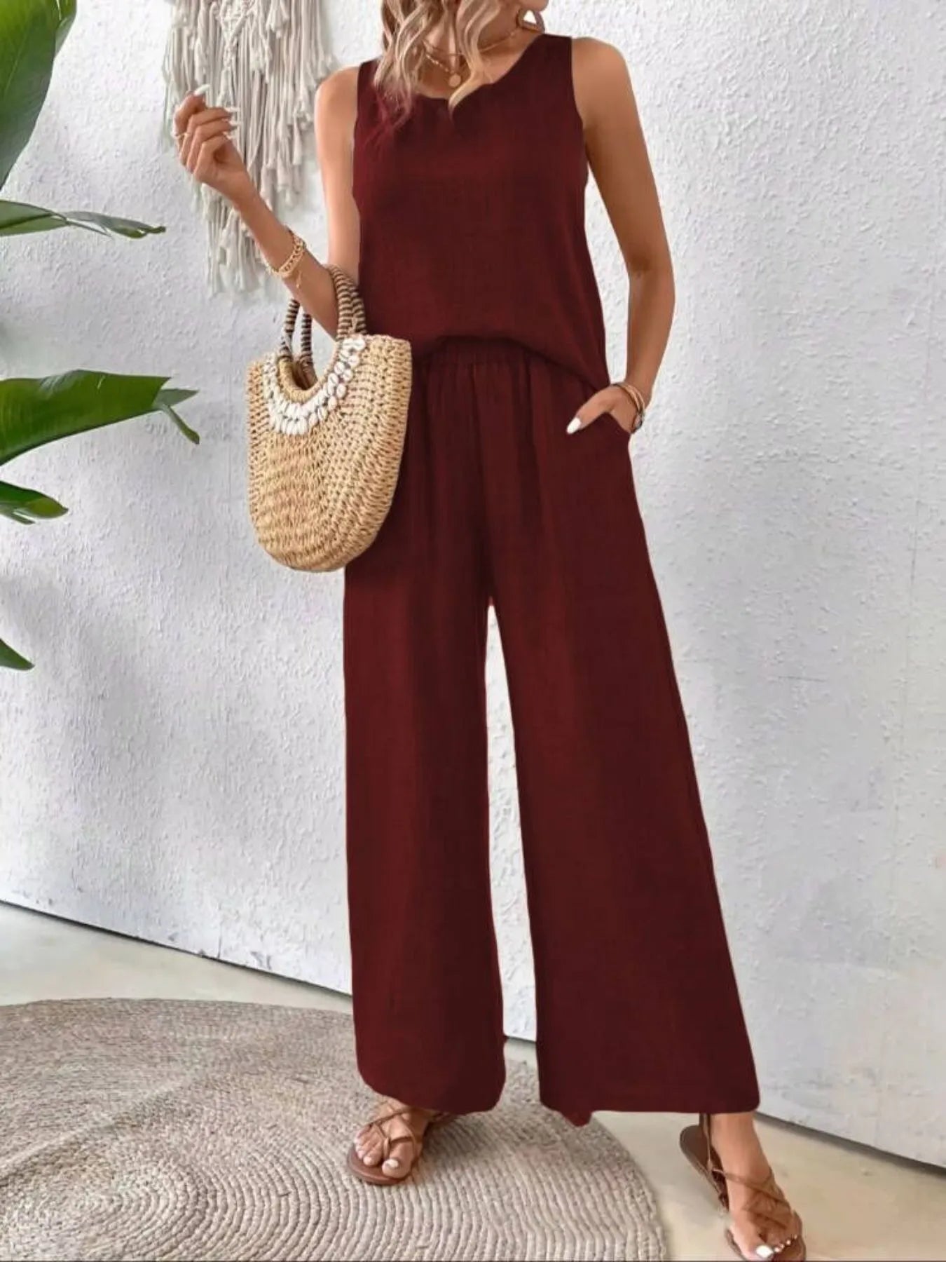 Camille Wide Leg Set detail view styled for Avrienne