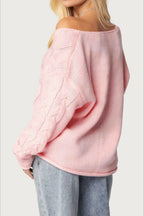 Solid Color V-Neck Cable-Knit Loose Sweater image 3