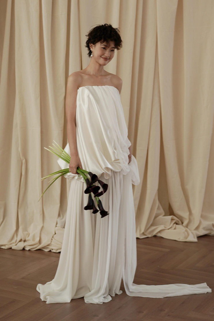 Minimalist Loose Elegant Flowy Reception Dress image 1