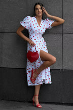 Cotton Print Tie Puff Sleeve Midi Dress image 4
