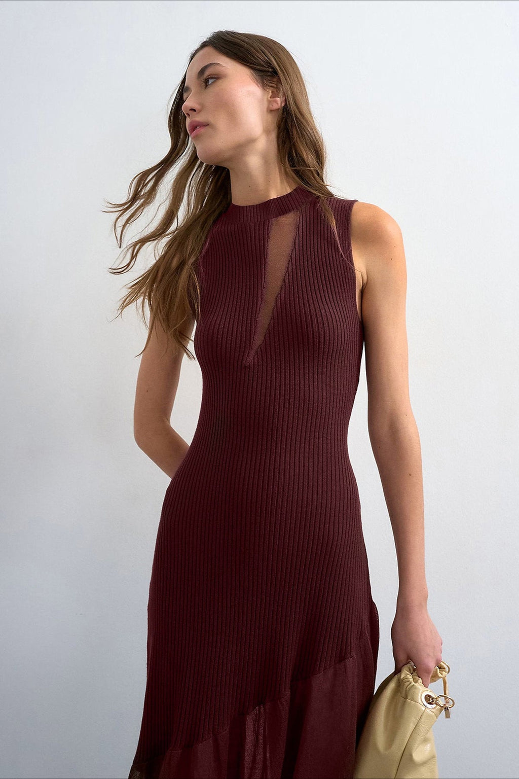 Ribbed Knit Mesh Splice Maxi Dress image 6