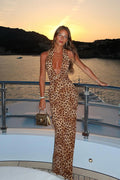 Leopard Print Halter Backless Bodycon Maxi Dress image 1