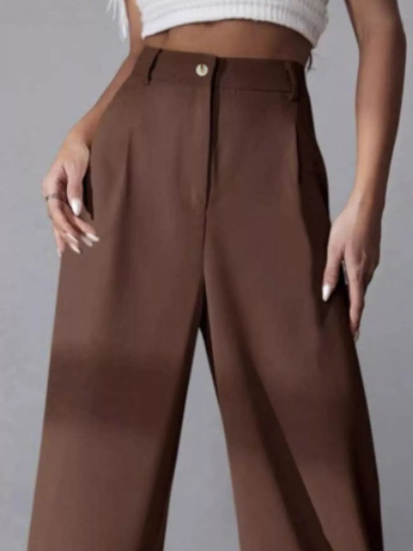 Elise Pleated Trousers detail view styled for Avrienne