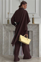 Vintage Chic Lapel Scarf Top & Wide Leg Pants Two Piece Set image 2