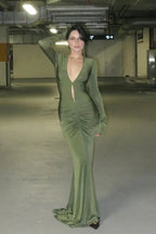 Ruched Cutout Deep V-Neck Bodycon Maxi Dress image 4