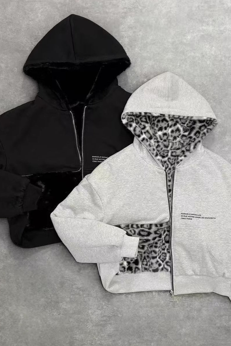 Reversible Vintage Leopard Zipper Hoodie image 4