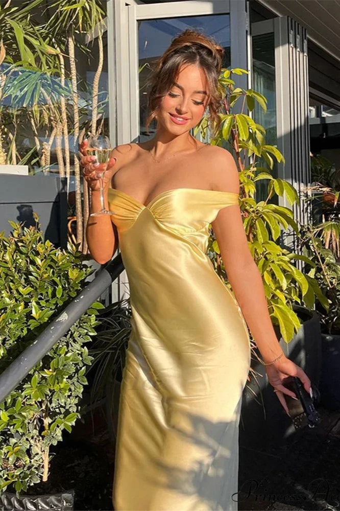 Chic Satin Off Shoulder Open Back Party Dress image 1
