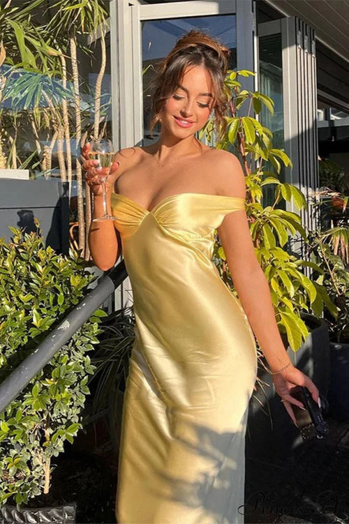 Chic Satin Off Shoulder Open Back Party Dress image 1