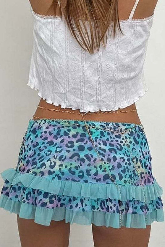 Ruched Lace Color Block Leopard Skirt image 7