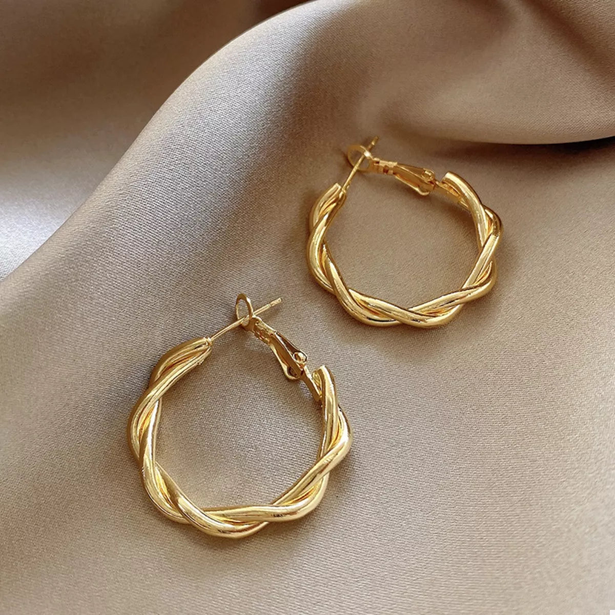 Delphine Hoop Earrings detail view styled for Avrienne