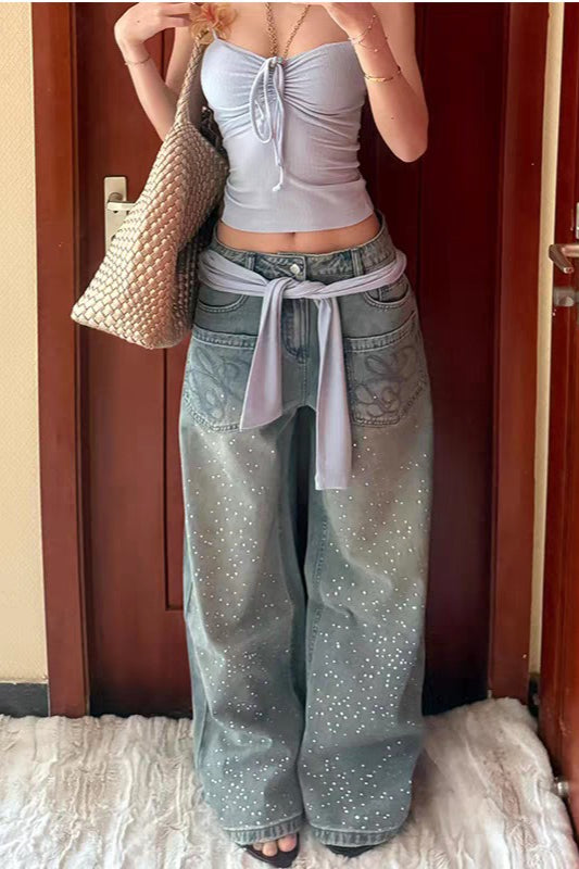 Vintage Rhinestone Wide Leg Jeans image 2