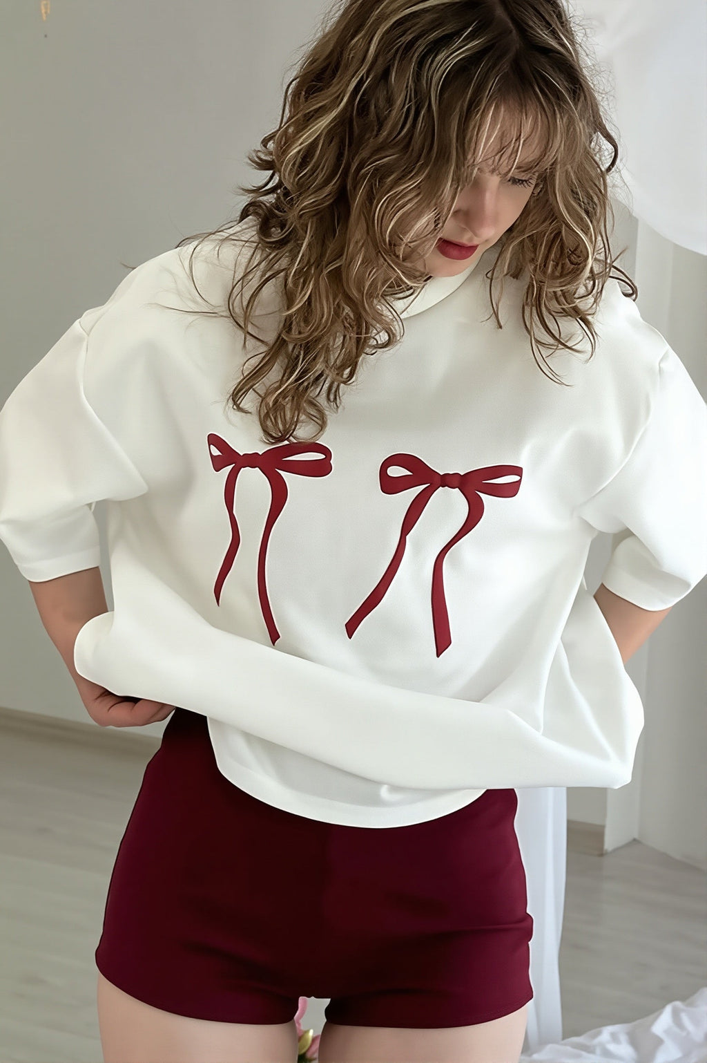 Loose Bow Print Fashion T‑shirt image 1