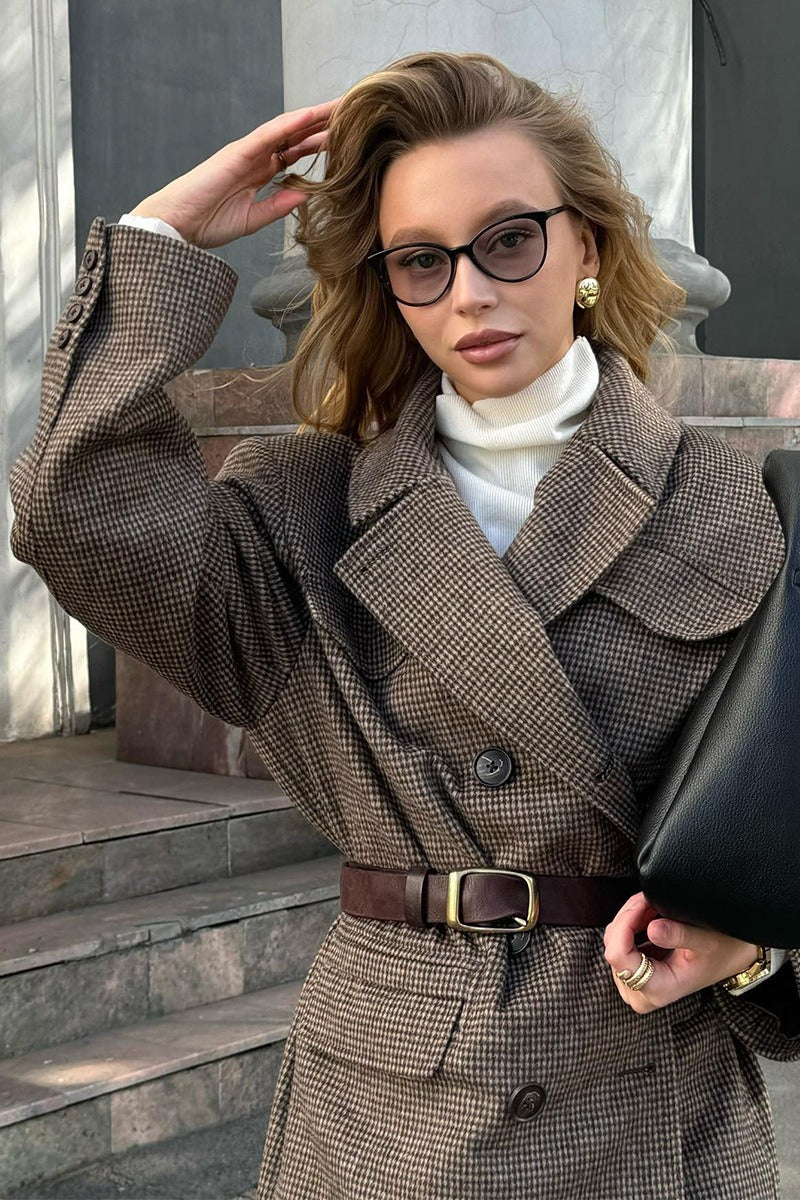 Houndstooth Wool Blend Long Coat image 5