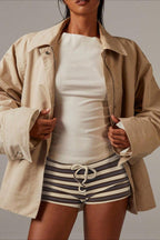 Simple Stripe Drawstring Low Waist Shorts image 3