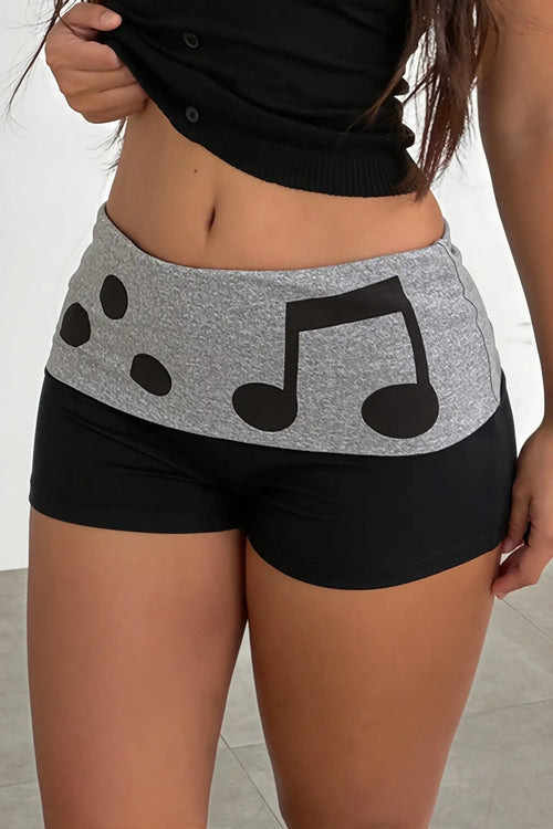 Casual Note Print Folded Waist Shorts image 2