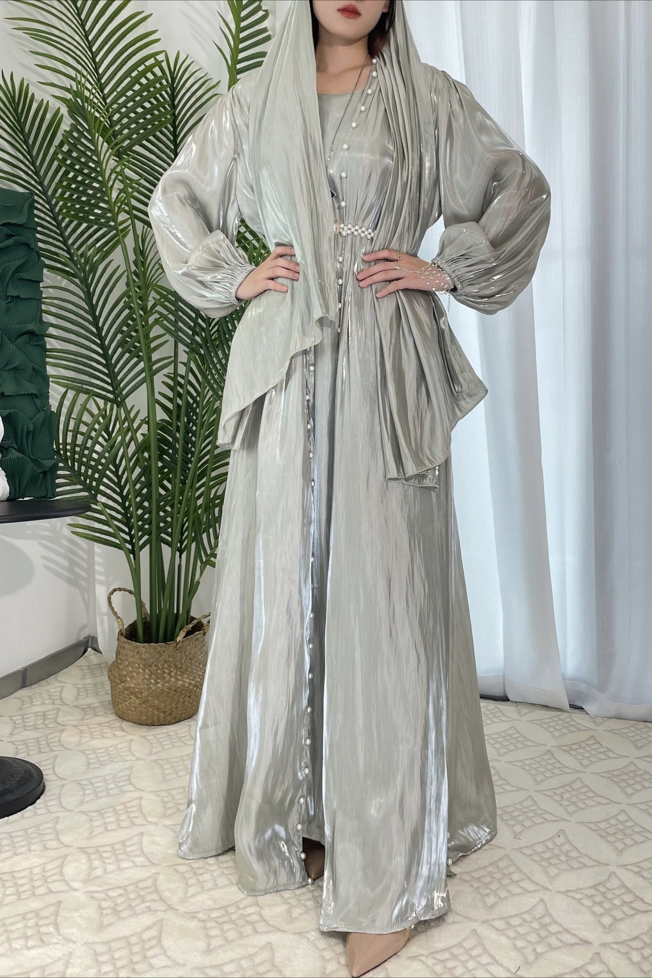 Shimmer Tulle Inner Skirt Outer Skirt Headscarf Three Piece Prom Dress image 11