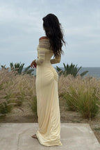 Sheer Mesh Cutout Off Shoulder Patchwork Maxi Dress image 3