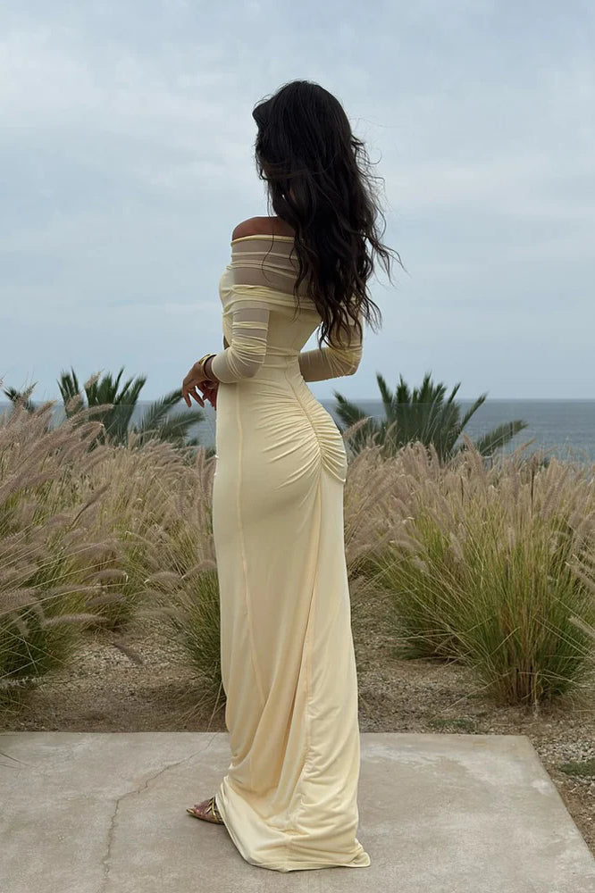 Sheer Mesh Cutout Off Shoulder Patchwork Maxi Dress image 3