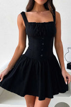 Allegra Button Cami Dress detail view styled for Avrienne