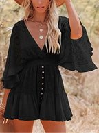 Lace V-Neck Ruffle Mini Boho Dress image 30