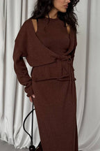 Chic Knit Vest & Bodycon Skirt with Belt Three Piece Set image 5
