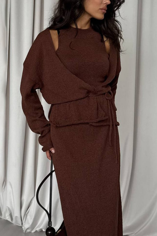 Chic Knit Vest & Bodycon Skirt with Belt Three Piece Set image 5