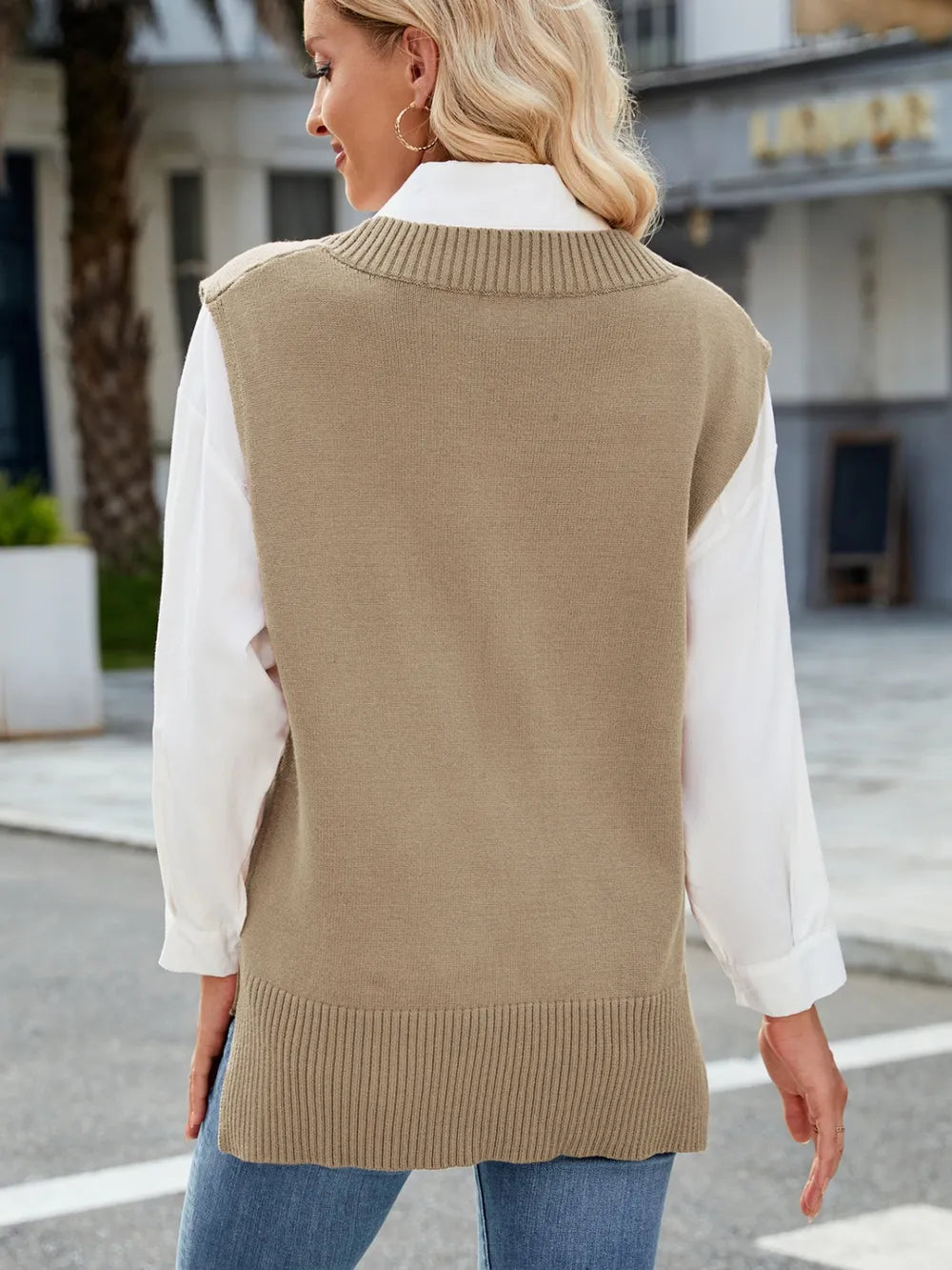 Bianca Sweater Vest detail view styled for Avrienne