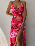 V-Neck Floral Print Split Strap Party Dress image 8