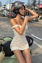 Chic Polka Dot Bandeau Slim Pencil Mini Dress image 2