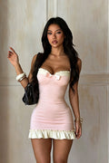 Sexy Halter Neck Color Block Slim Fit Bodycon Mini Dress image 1
