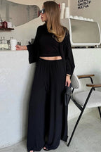 Solid Knit Flowly Long Sleeve Robe Three Piece Set image 13