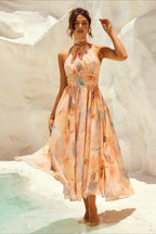 Sleeveless Floral Halter Backless Midi Dress image 3