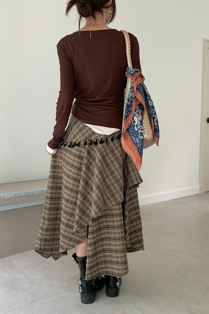 Vintage Asymmetrical Plaid Maxi Skirt image 5