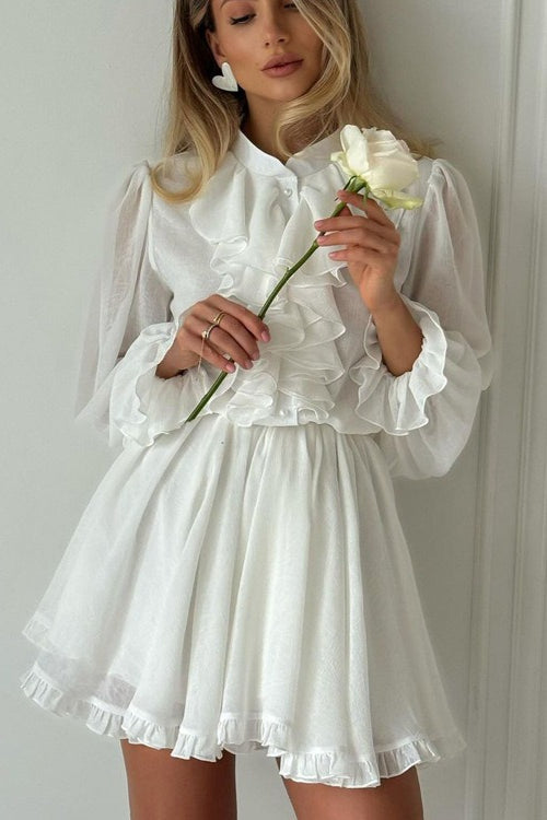 Elegant Ruffled Stand Collar Long Sleeve Mini Dress image 2