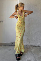 Casual U Neck Floral Print Ruched Cami Maxi Dress image 3