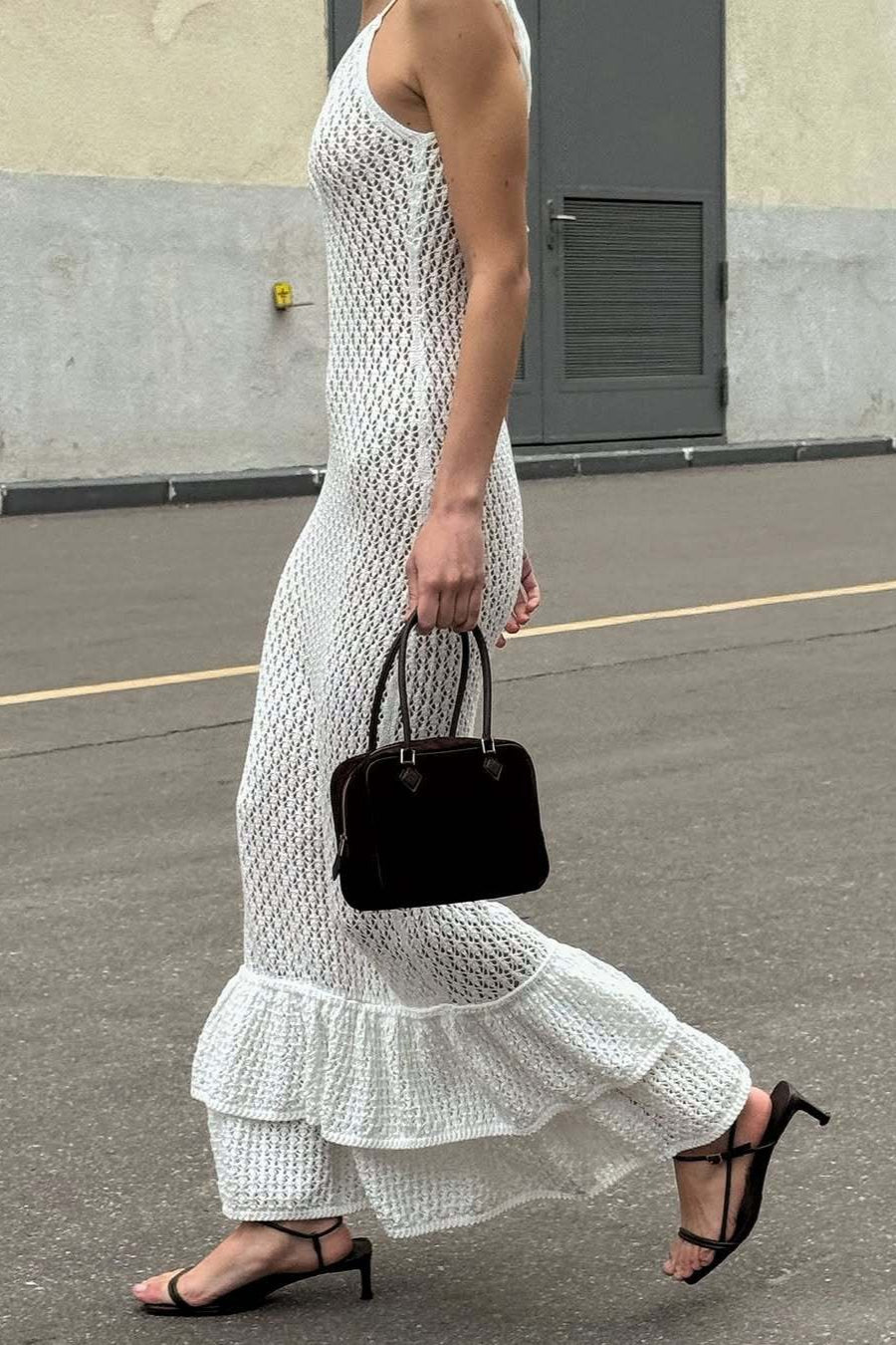 Boho Ruffle Knit Sexy Cutout Sheer Cami Maxi Dress image 11