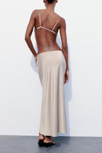 Slim High Waist Satin Texture Straight Midi Skirt image 7