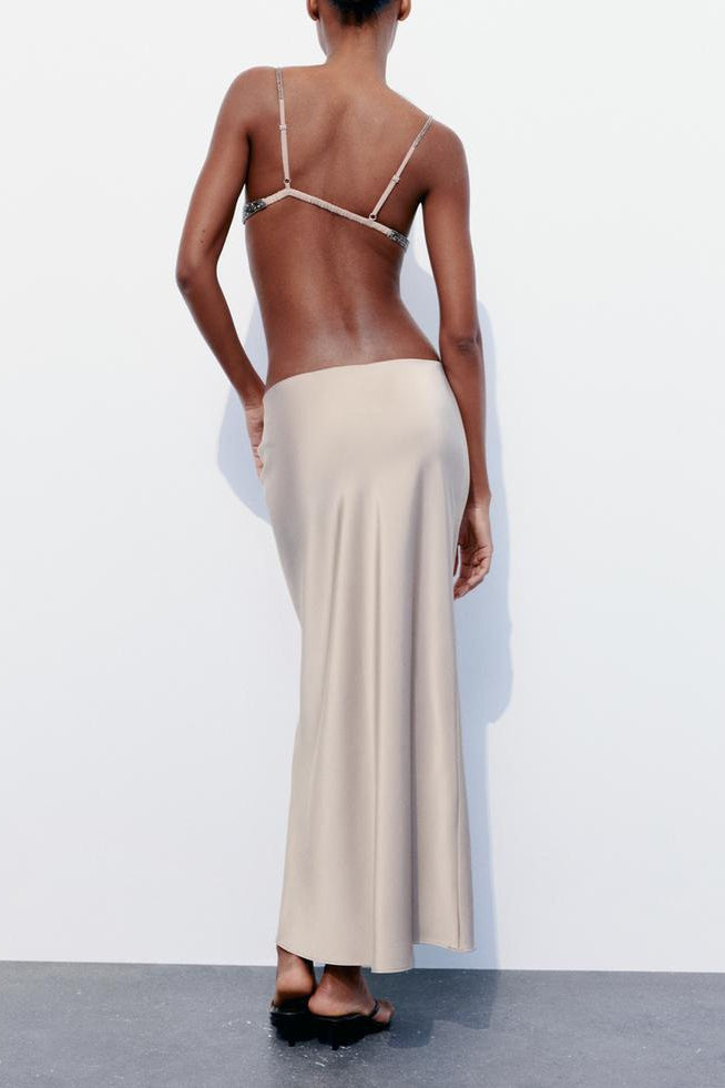 Slim High Waist Satin Texture Straight Midi Skirt image 7