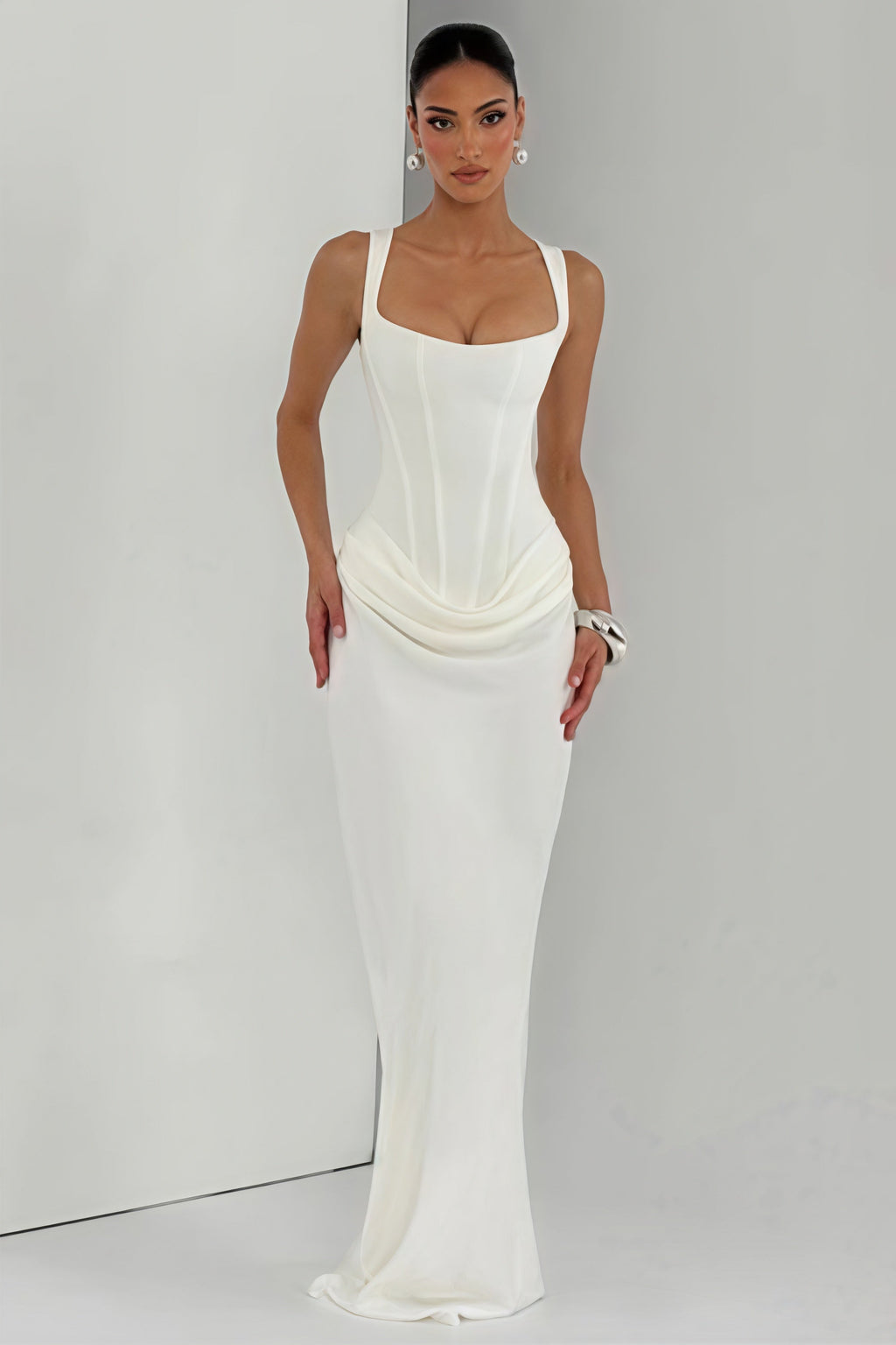 Sexy Ruched Spaghetti Strap Boned Waist Cinching Bodycon Maxi Dress image 4