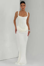 Sexy Ruched Spaghetti Strap Boned Waist Cinching Bodycon Maxi Dress image 4
