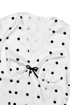 Polka Dot V-Neck Puff Sleeve Waist Tie Bodycon Maxi Dress image 4