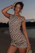 Zebra Print Ruched Drawstring Sleeveless Mini Dress image 2