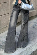 Black Pocket Design Low Waist Workwear Jeans image 4