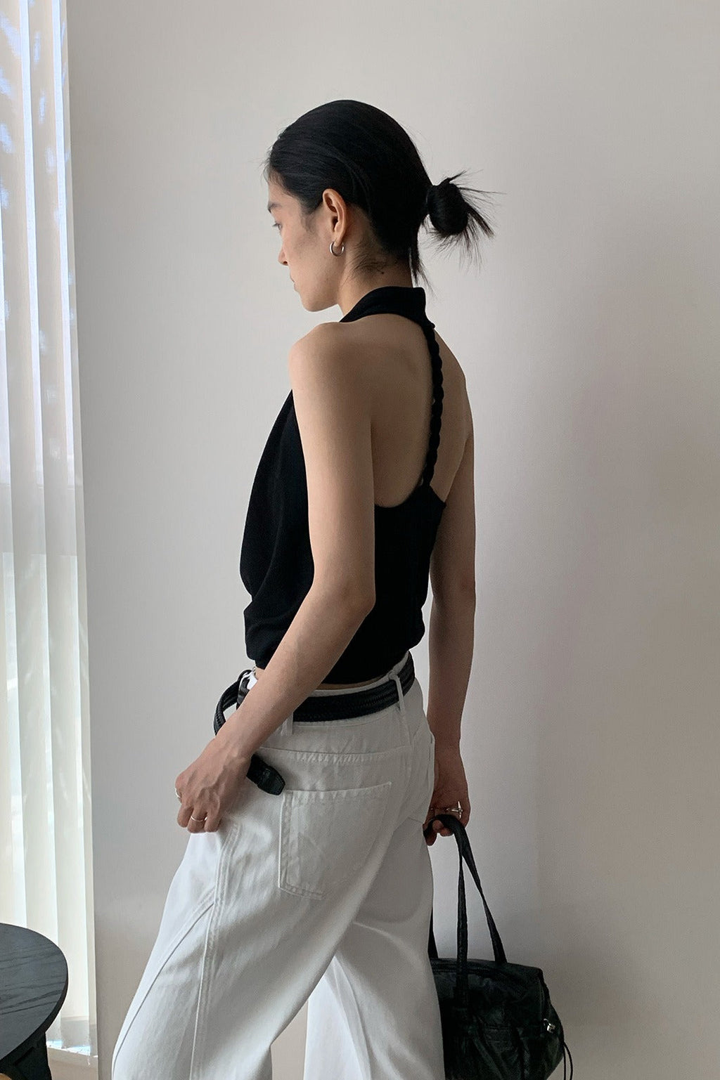 Elegant Solid Draped Neck Halter Top image 4