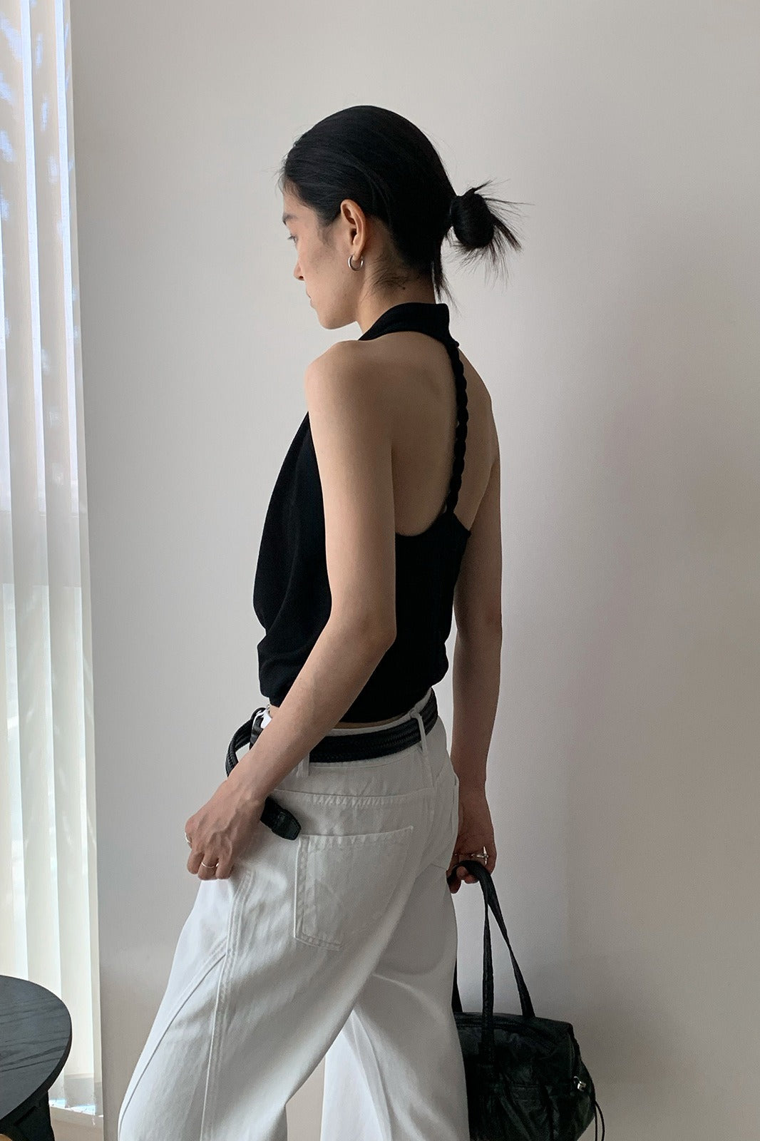 Elegant Solid Draped Neck Halter Top image 4