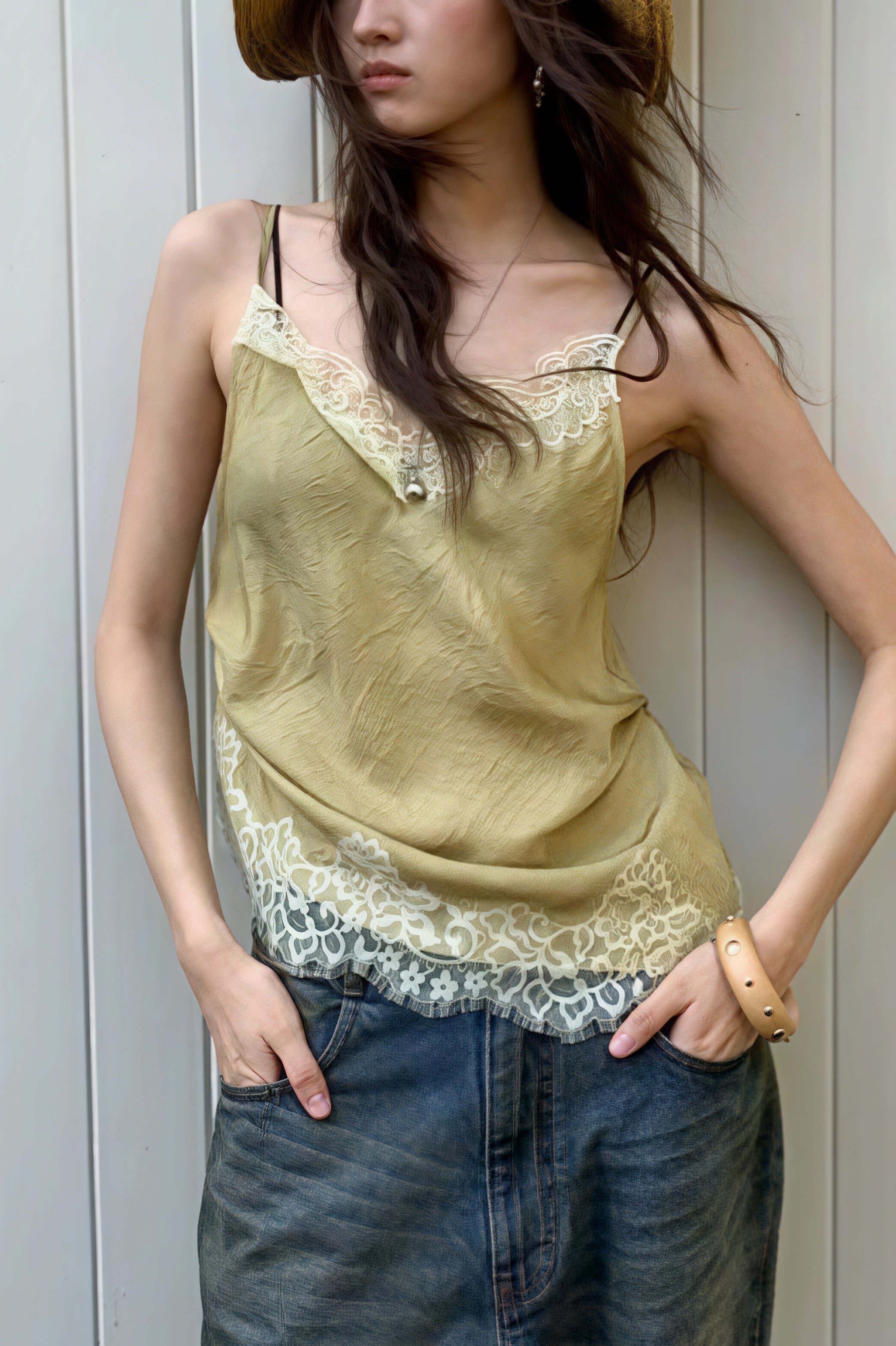 Acetate Lace Panel V Neck Cami Top image 2
