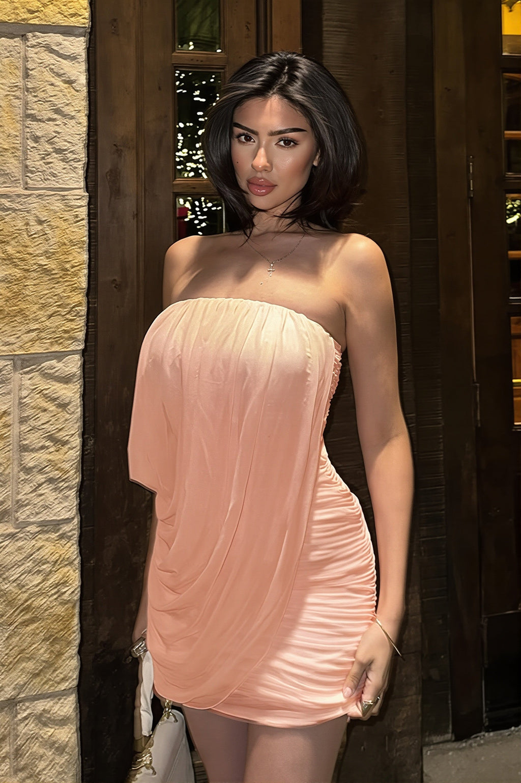 Solid Pleated Elegant Slim Mini Dress image 2