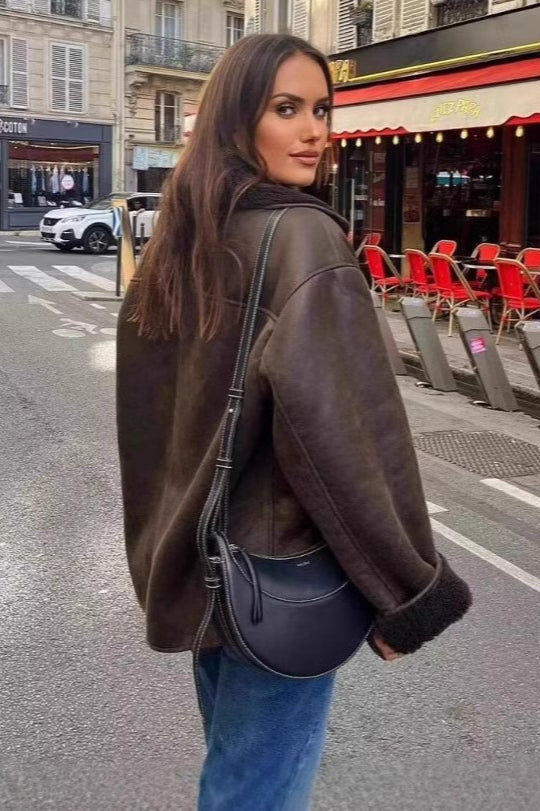 Faux Shearling Lined Loose Jacket image 4