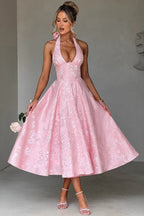 Jacquard Halter V-Neck Party Dress image 1