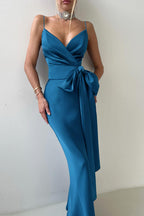 V-Neck Bow Tie Waist-Cinched Bodycon Party Dress image 1